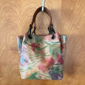 Maurizio Taiuti Leather Multicolor Floral Watercolor Tote Bag